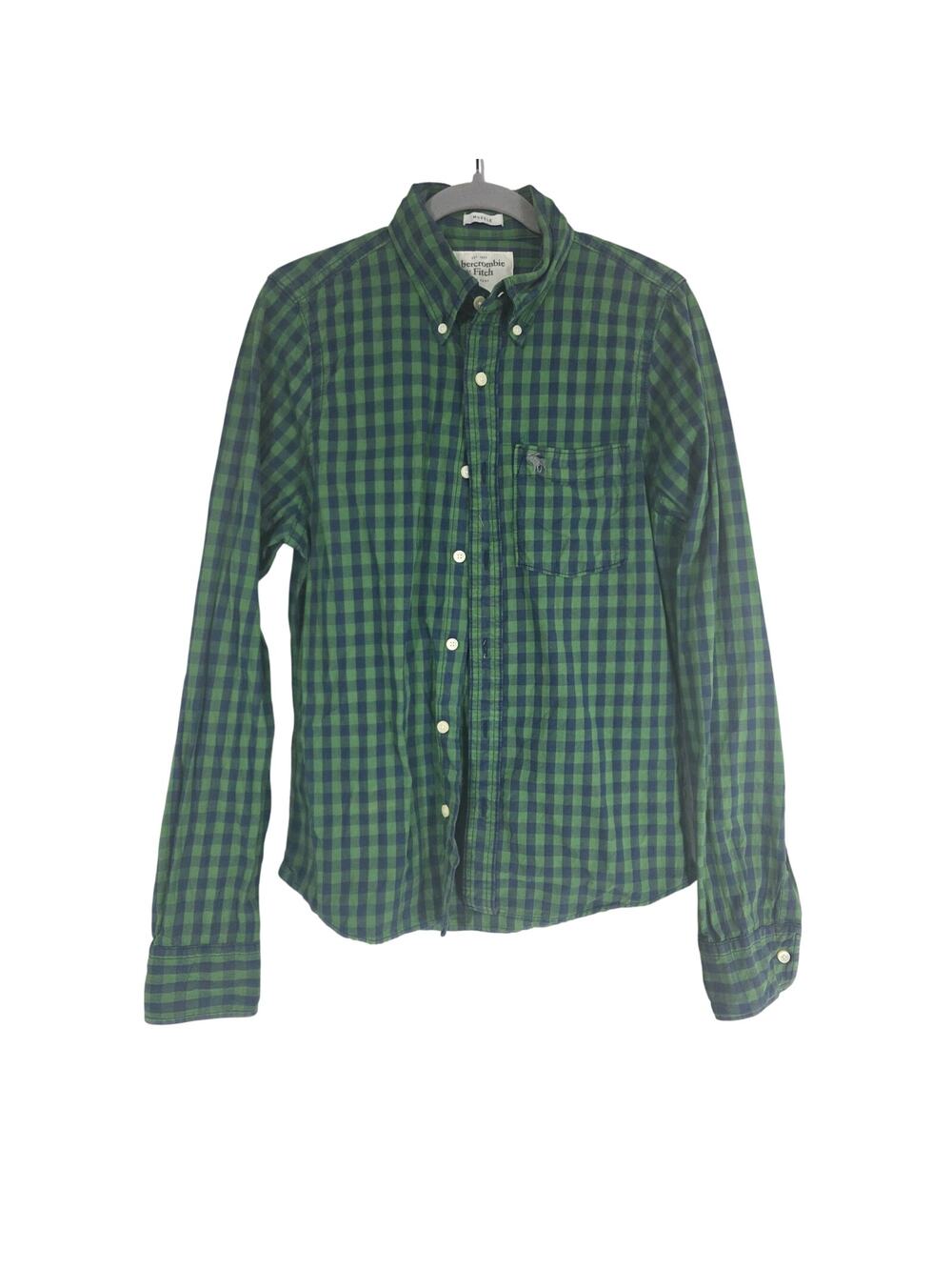 Abercrombie & Fitch Green Blue Gingham Button Down Shirt Men's Medium Preppy